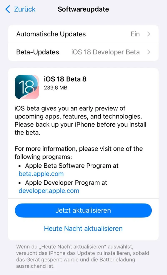 株洲苹果手机维修分享苹果 iOS / iPadOS 18 开发者预览版 Beta 8 发布 